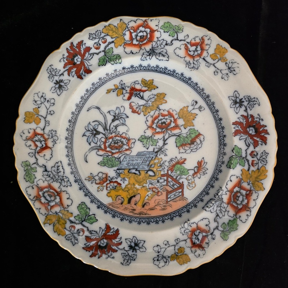 Antique Ashworth Bros Hanley England Ironstone Plate Chinoiserie Floral Pagoda